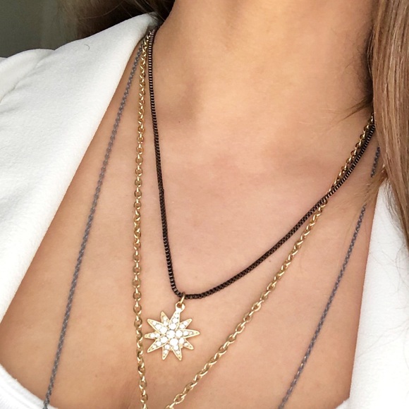 New York & Company mixed metals layered sun star necklace - Picture 2 of 2